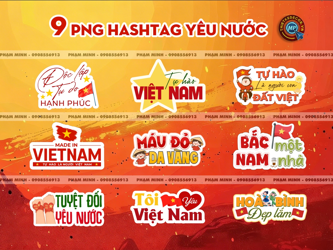 Tặng bộ 9 PNG Hashtag tay cầm Yêu nước Chào mừng kỷ niệm 30/4 (Giải phóng miền Nam, thống nhất đất nước)